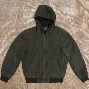 G.H. Bass & Co. Green Canvas And Sherpa Lined Jacket Size Medium